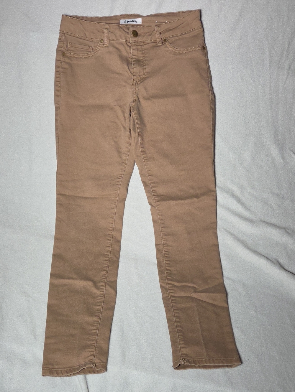 d.jeans Khaki Tan Straight Leg Jeans 6 Split Hem Slit Ankle